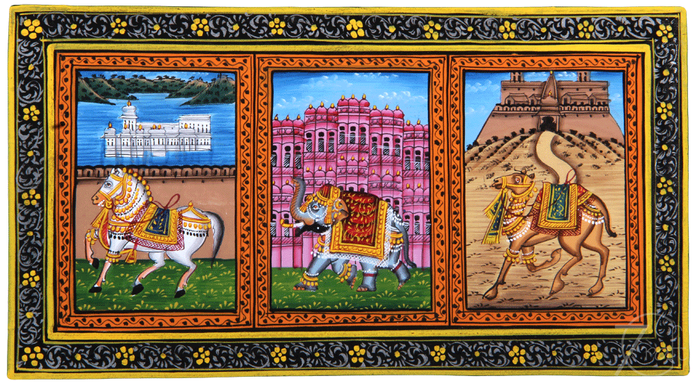 Rajasthani Miniature Painting- Elephant,Horse,Camel and ...
