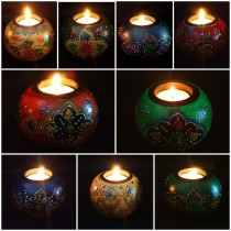 Wooden Candle Holder Tea Light Round Hand Painted